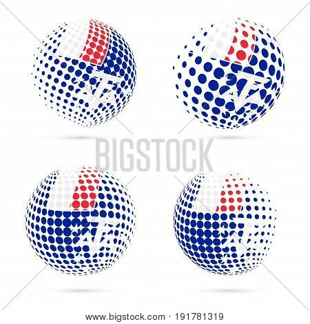 Taaf Halftone Flag Set Patriotic Vector Design. 3D Halftone Sphere In Taaf National Flag Colors Isol