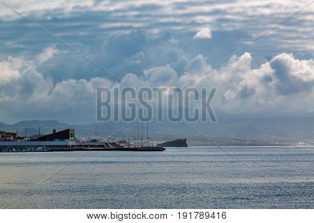 Seafront Ponta Delgada With The Port.