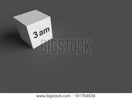 3D RENDERING WORDS 3 am ON WHITE CUBE, STOCK PHOTO