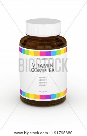 3D Rendering Of Vitamin Pills In Bottle