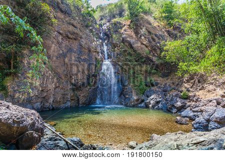 Green Water In The Pool Of Jokkradin Waterfall