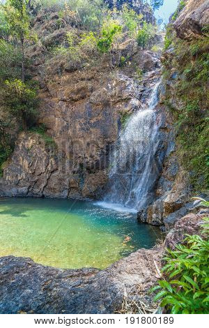 Green Water In The Pool Of Jokkradin Waterfall