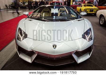 STUTTGART GERMANY - MARCH 03 2017: Sports car Lamborghini Aventador LP 700-4 2014. Europe's greatest classic car exhibition "RETRO CLASSICS"