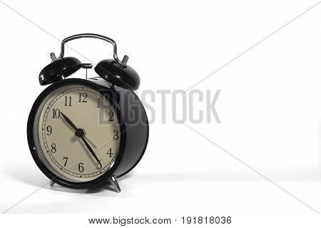 Black, Vintage Alarm Clock With Qwhite Background