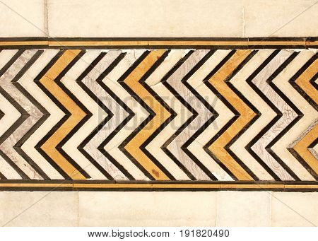 Ancient geometric ornament on marble in Taj Mahal mausoleum, Agra, India