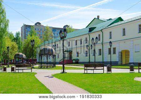 POLOTSK BELARUS - MAY 19 2017: Complex of buildings of former Jesuit collegium (now - Polotsk State University) on Streletskaya Street Polotsk Belarus