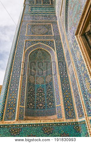 Facade of the Yame mosque in old city Yazd, Iran.