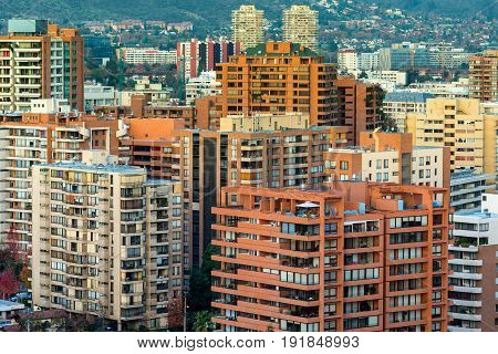 View of residential apartment buildings at Las Condes district Santiago de Chile