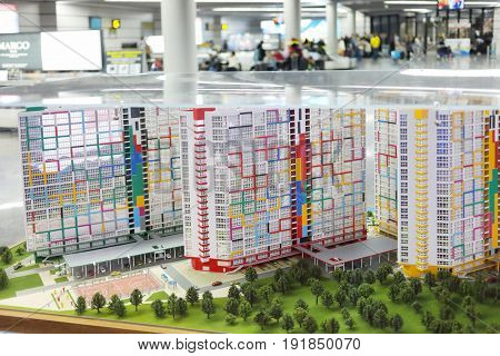 SOCHI, RUSSIA - MAR 4, 2017: Miniature of buildings in Sochi Airport, airport ranks 5th in Russia in passenger turnover (5,263 million passengers) 