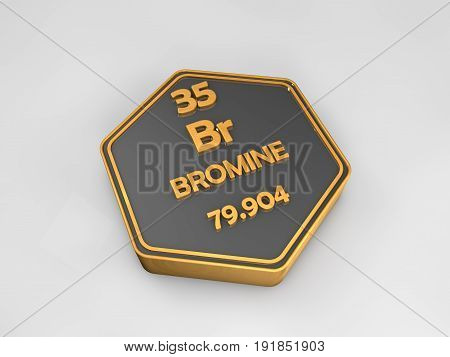 Bromine - Br - chemical element periodic table hexagonal shape 3d render