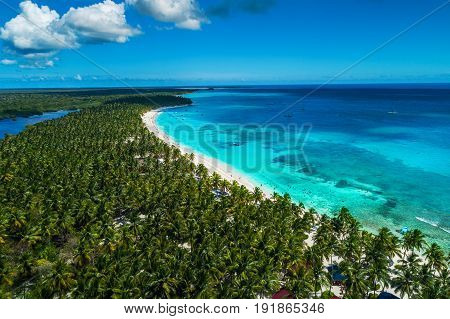 Aerial view of tropical island beach Dominican Republic