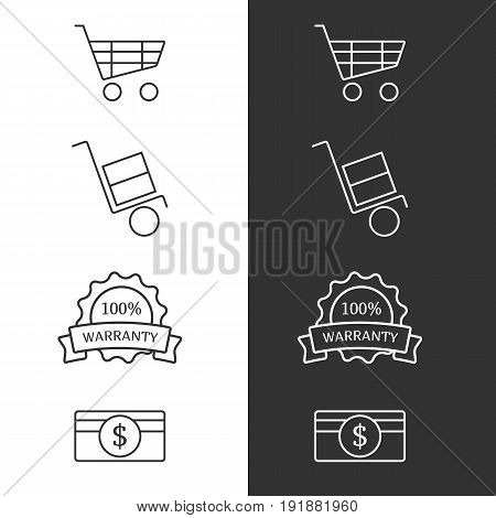 E-Commerce outlined icon set on white and black backgrounds