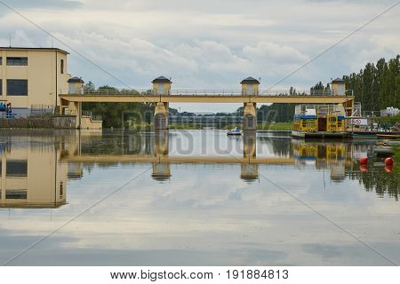 Hydroelectric power plant on a river