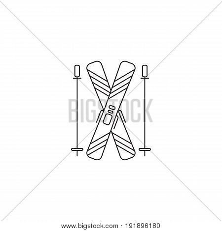 Ski equipment vector thin line icon. Black on white isolated symbol. Logo template, element for winter tours, travel agency products, brochures and banners. Simple mono linear modern design.