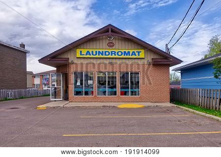 Moncton, Canada, 2017.05.24: The laudromat at Mountain Road in Moncton, Canada.