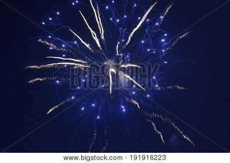 A blue  big fireworks at  the dark night