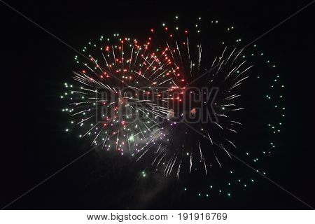 Big colorful fireworks at  the dark night