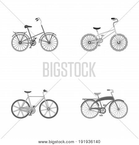 Children's bicycle and other kinds.Different bicycles set collection icons in monochrome style vector symbol stock illustration .