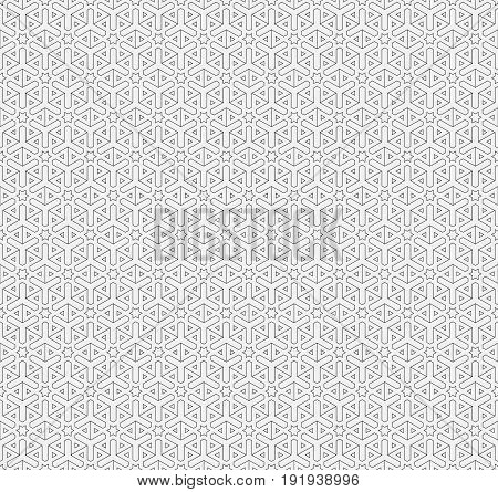 Abstract vector monochrome seamless patterns. Modern stylish texture. Repeating geometric tiles with thin lenes hexagon . Black and white texture.