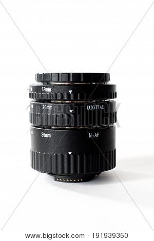 Macro Extension Tubes, Macrorings For Slr Camera Isolated On White Background