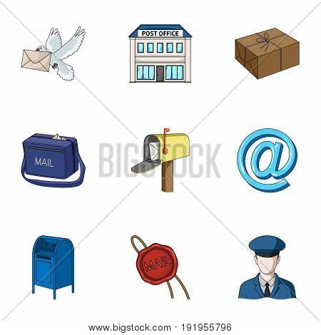 Postman, envelope, mail box and other attributes of postal service.Mail and postman set collection icons in cartoon style vector symbol stock illustration .