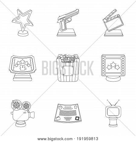 A set of awards for the movie viewings. Gold, silver and bronze awards to the Director, the actor. Moovie awards icon in set collection on outline style vector symbol stock web illustration.
