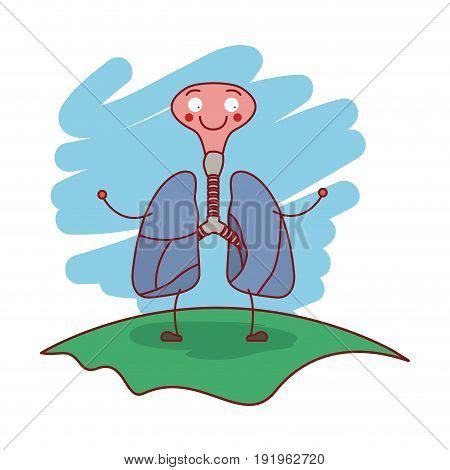colorful scene in grass with silhouette caricature respiratory system with windpipe vector illustration