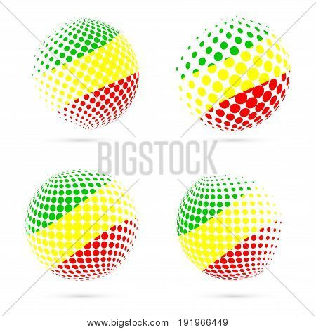 Congo Halftone Flag Set Patriotic Vector Design. 3D Halftone Sphere In Congo National Flag Colors Is