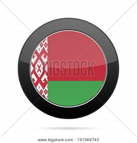 National flag of Belarus. Shiny black round button with shadow.