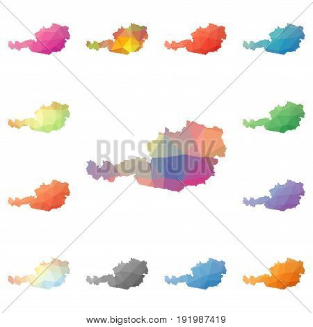Austria Geometric Polygonal, Mosaic Style Maps Collection. Bright Abstract Tessellation, Low Poly St
