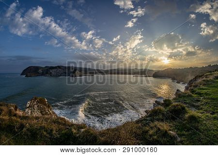 Detail Of The Coast Cliffs In Barrika At Dawn, Basque Country