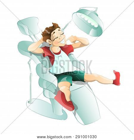 Cute Boy Shows Off His Healthy Teeth After Treatment. Vector Illustration.