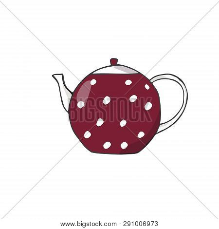 Porcelain Teapot Exhibit Red Dishes Drawing Clip Art Vector Color Element Cute Cup Tea Coffe Kitchen