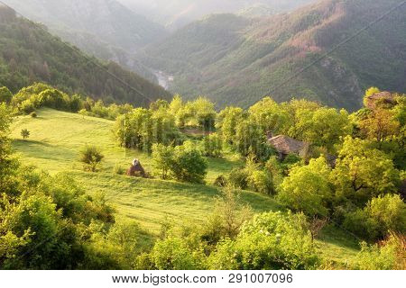 Spring Is Coming... Amazing Spring View With A Little Village In Rhodopi Mountains, Bulgaria. Magnif