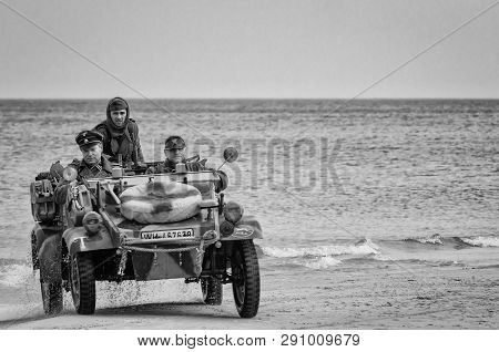 Kolobrzeg, West Pomeranian / Poland - 2019: Reconstruction Of Battle For Kolobrzeg - German Officer 