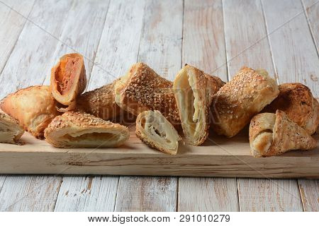 Bourekas Delicious Middle Eastern Hand Pies. Baked, Stuffed Pastries Filled With Potato, Mushrooms, 