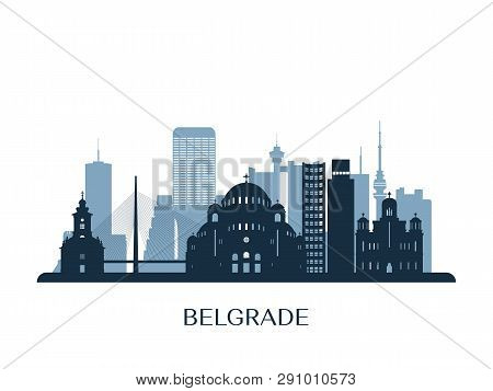 Belgrade Skyline, Monochrome Silhouette. Design Vector Illustration.