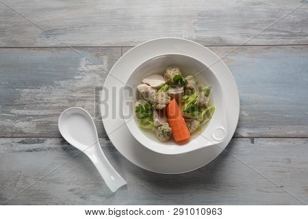 Chicken Soup With Matzah Balls (kneidlach) Carrots In The Bowl. Jewish Traditional Passover Pesach H