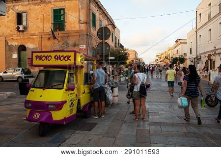 Lampedusa, Italy - July, 31: View Of  Traditional Italian Three-wheeled Called Ape Piaggio Used To S