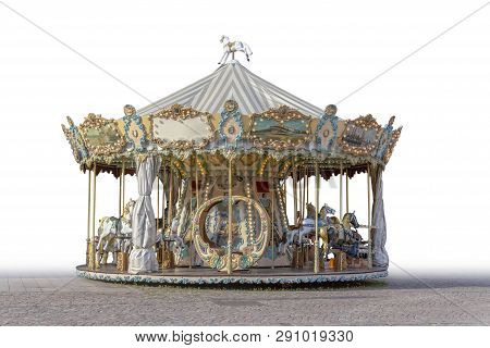 Partly Isolated Historic Carousel Seen In Mulhouse  In The Alsace Region In France