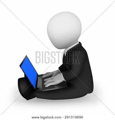Bancruptcy Concept. 3d Person With Laptop. 3d Illustration.