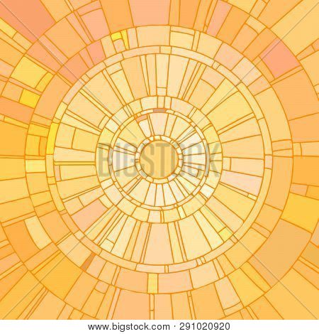 Mosaic Illustration Of Sun With Yellow Light Stained Glass Window.