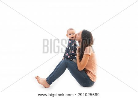 A Mother And Baby Bonding Together Isolated On White Background Love