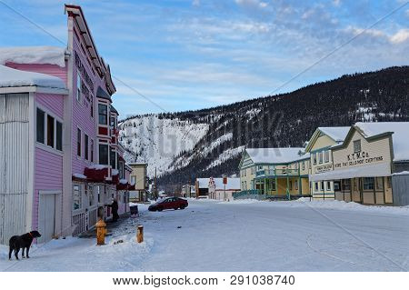 Dawson City, Yukon, Canada, March 10, 2019 : A Street Of The City, Linked To The Klondike Gold Rush 