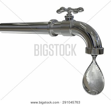 Safety Of Drinking Water Concept, 3d Illustration Showing Tap With Water Drop