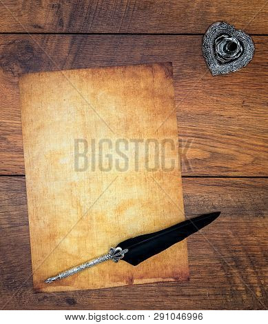 Antique Blank Preachment With Ornate Quill And Quill Stand