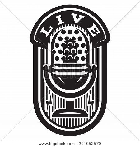 Monochrome Vector Illustration With Microphone And Wreath For Stand-up.
