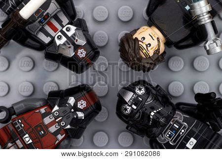 Tambov, Russian Federation - July 06, 2016 Four Lego Star Wars Minifigures - Anakin Skywalker, Tie P