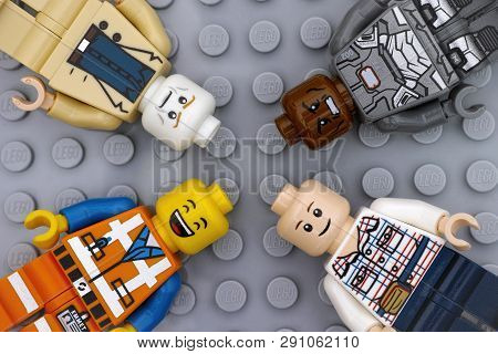 Tambov, Russian Federation - July 06, 2016 Four Lego Minifigures With With Different Color Heads And