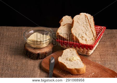 Breads And Butter Concept Of Teasty Home Food Close Up On Table
